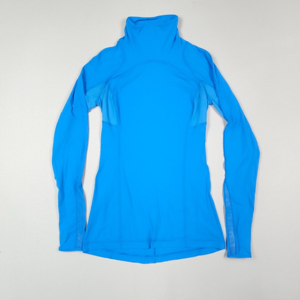 Lululemon Run Speedy Turtleneck Women Size 4 Blue Long Sleeve Reflective Lace